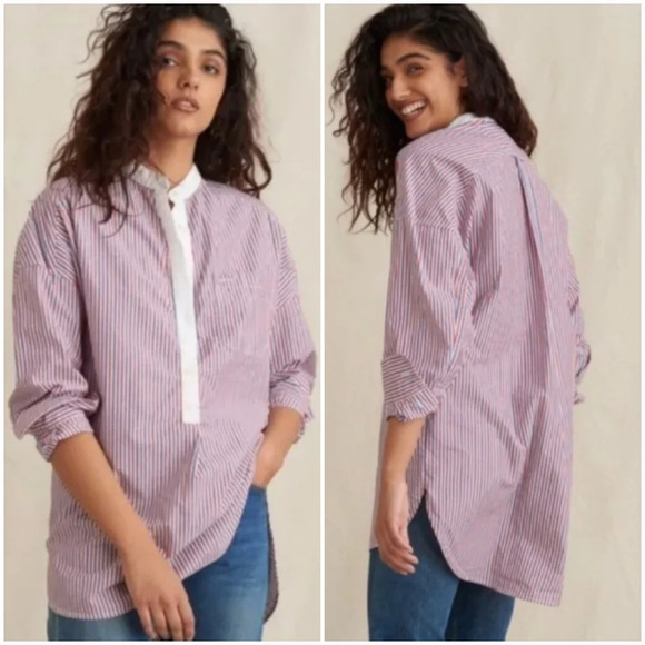 Alex Mill, New, Red Stripe Shirttail Cotton Poplin Popover Tunic Top, Size Small - Picture 1 of 12